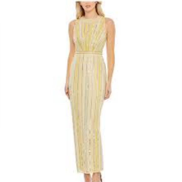 NWT Mac Duggal Yellow Embellished Halter Neckline Sheath Dress 93752 - Picture 1 of 7
